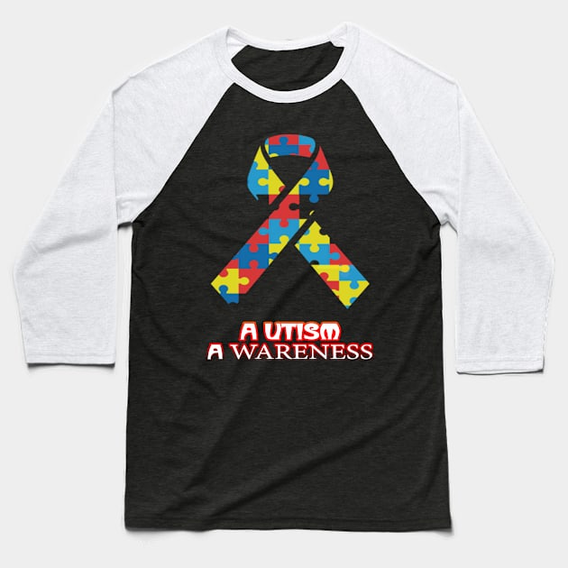 Autism Awareness T-ShirtAutism Awareness Colorful Ribbon Awareness Month Commemorative Graphic Baseball T-Shirt by AdelaidaKang